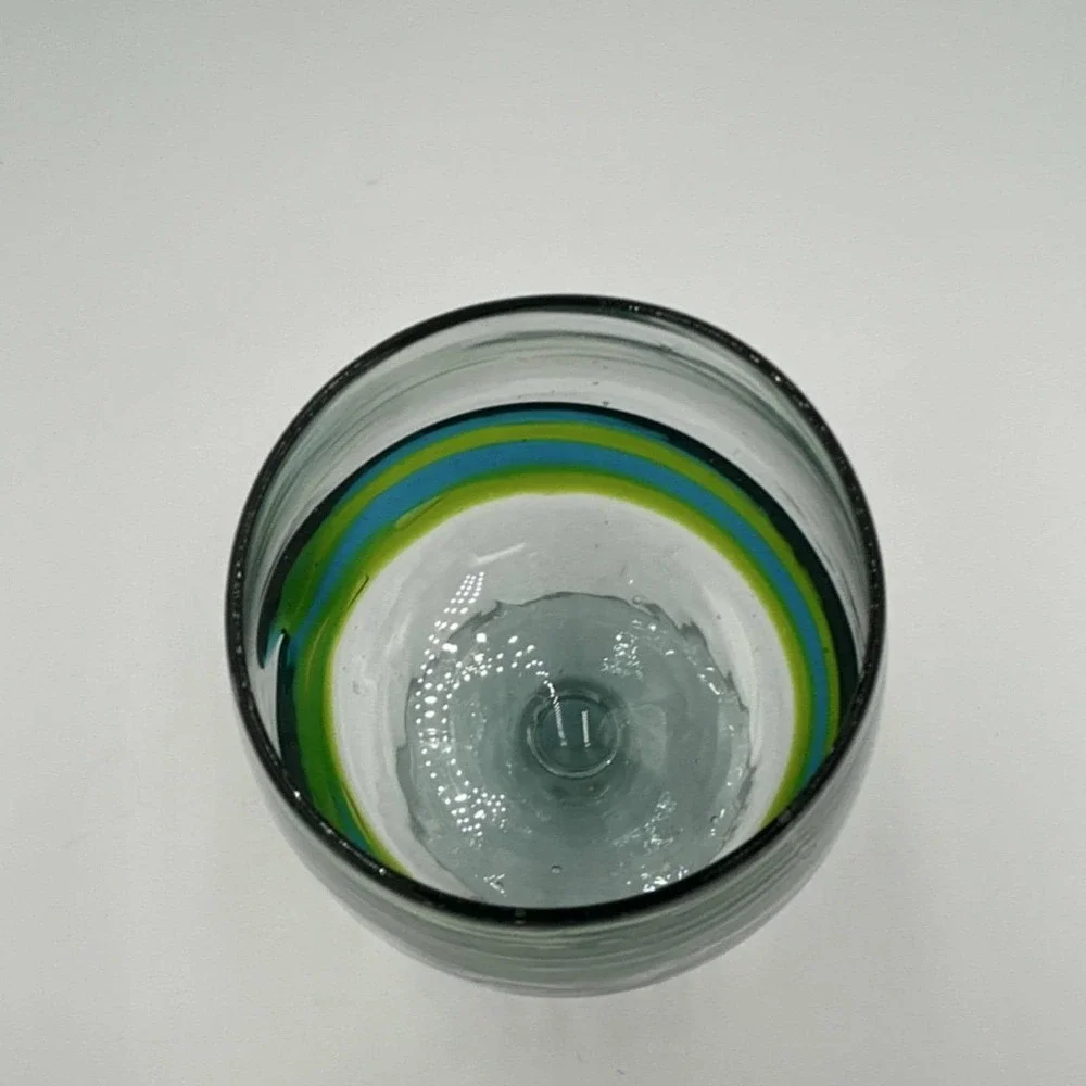 Mid Century Hand Blown Art Brandy type Glass  Blue and Green Decorative Swirl